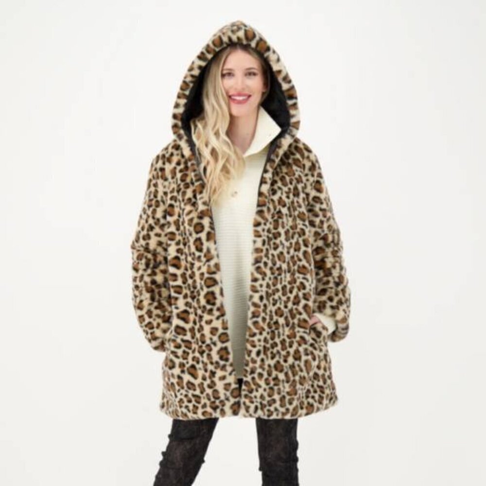 Gabby Isabella Faux Fur Animal Print Reversible Coat